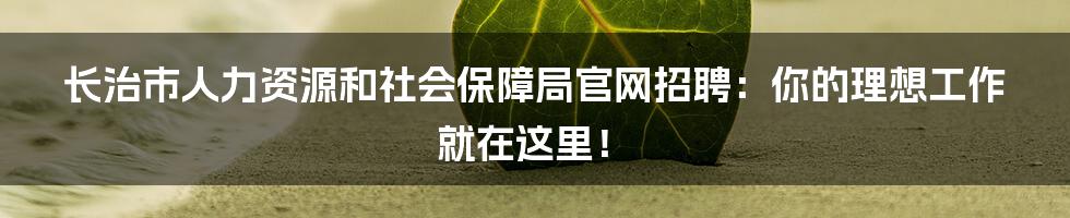 长治市人力资源和社会保障局官网招聘：你的理想工作就在这里！