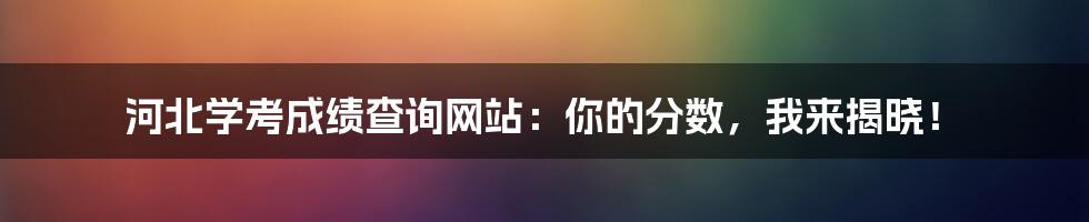 河北学考成绩查询网站：你的分数，我来揭晓！