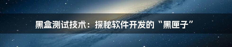 黑盒测试技术：探秘软件开发的“黑匣子”