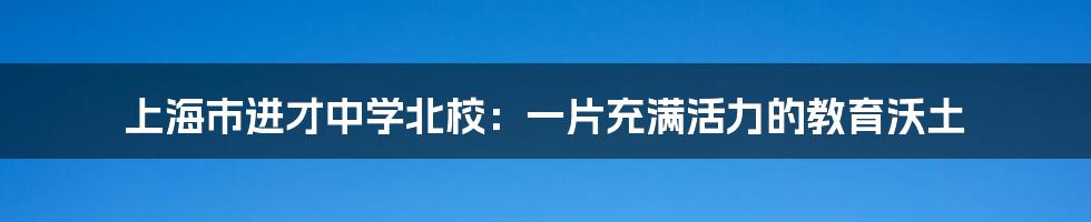 上海市进才中学北校：一片充满活力的教育沃土