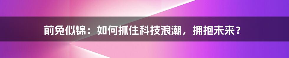 前兔似锦：如何抓住科技浪潮，拥抱未来？