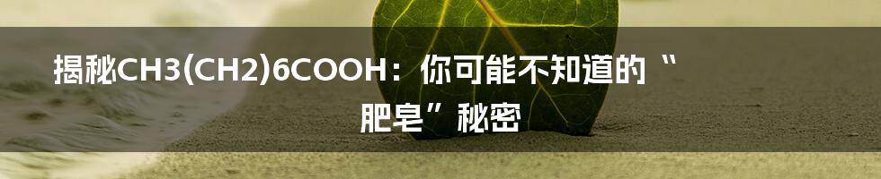 揭秘CH3(CH2)6COOH：你可能不知道的“肥皂”秘密