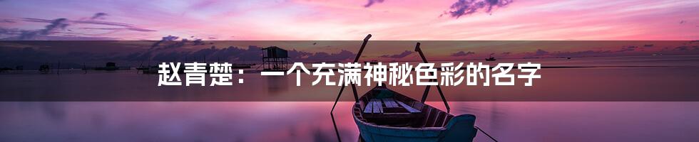 赵青楚：一个充满神秘色彩的名字