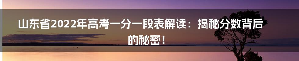 山东省2022年高考一分一段表解读：揭秘分数背后的秘密！