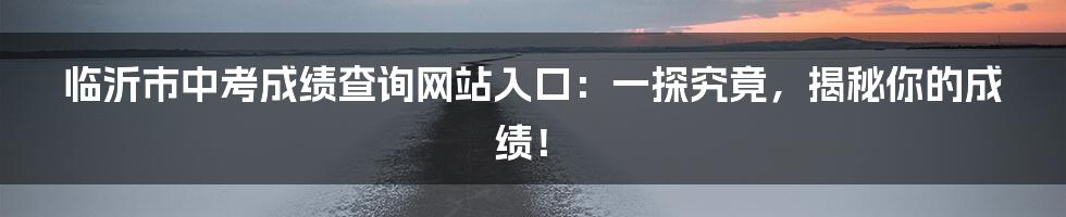 临沂市中考成绩查询网站入口：一探究竟，揭秘你的成绩！