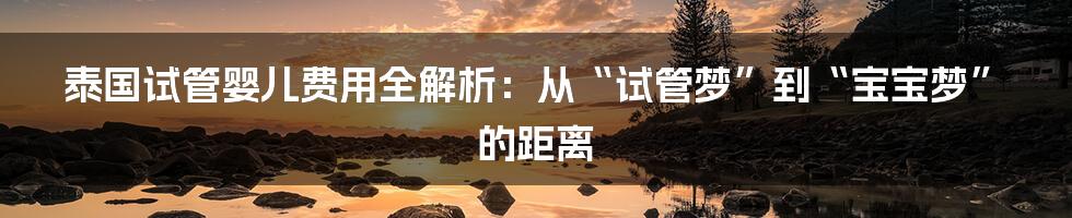 泰国试管婴儿费用全解析：从“试管梦”到“宝宝梦”的距离