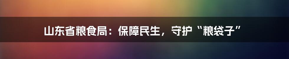 山东省粮食局：保障民生，守护“粮袋子”