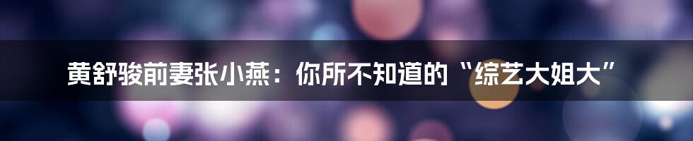 黄舒骏前妻张小燕：你所不知道的“综艺大姐大”