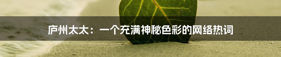 庐州太太：一个充满神秘色彩的网络热词