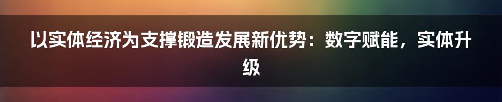 以实体经济为支撑锻造发展新优势：数字赋能，实体升级