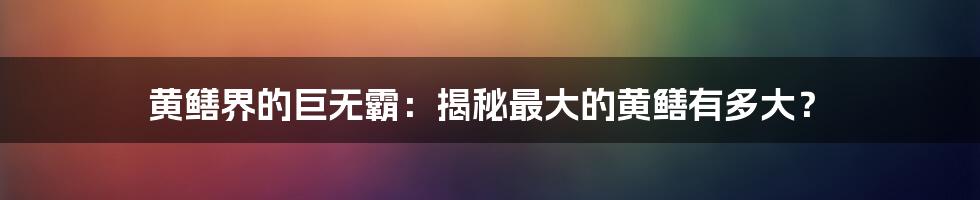 黄鳝界的巨无霸：揭秘最大的黄鳝有多大？