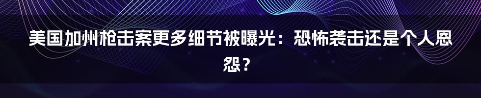 美国加州枪击案更多细节被曝光：恐怖袭击还是个人恩怨？