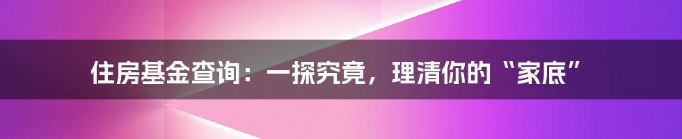 住房基金查询：一探究竟，理清你的“家底”