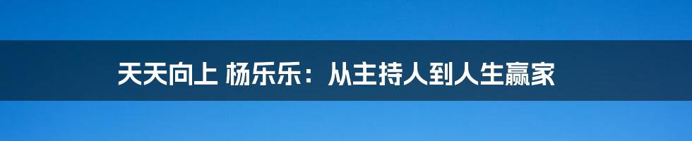 天天向上 杨乐乐：从主持人到人生赢家