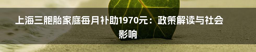 上海三胞胎家庭每月补助1970元：政策解读与社会影响