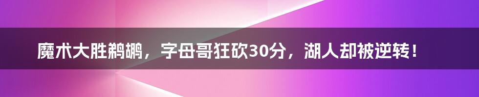 魔术大胜鹈鹕，字母哥狂砍30分，湖人却被逆转！