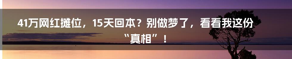 41万网红摊位，15天回本？别做梦了，看看我这份“真相”！