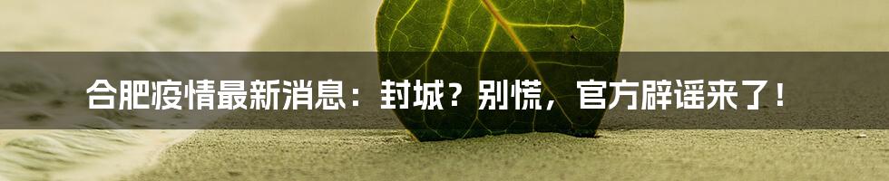 合肥疫情最新消息：封城？别慌，官方辟谣来了！