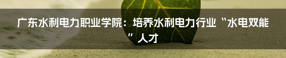 广东水利电力职业学院：培养水利电力行业“水电双能”人才