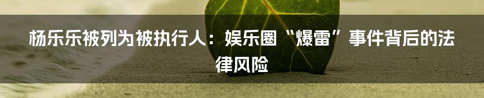 杨乐乐被列为被执行人：娱乐圈“爆雷”事件背后的法律风险