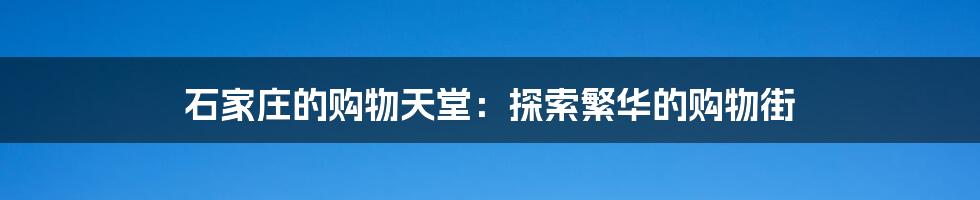 石家庄的购物天堂：探索繁华的购物街