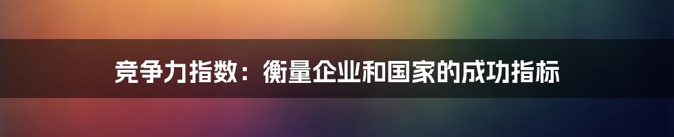 竞争力指数：衡量企业和国家的成功指标