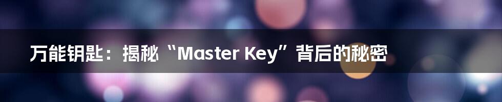 万能钥匙：揭秘“Master Key”背后的秘密