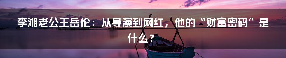 李湘老公王岳伦：从导演到网红，他的“财富密码”是什么？