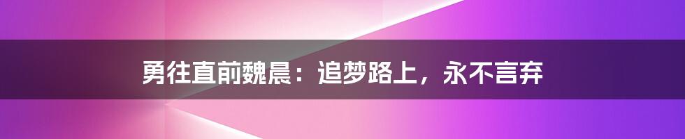 勇往直前魏晨：追梦路上，永不言弃