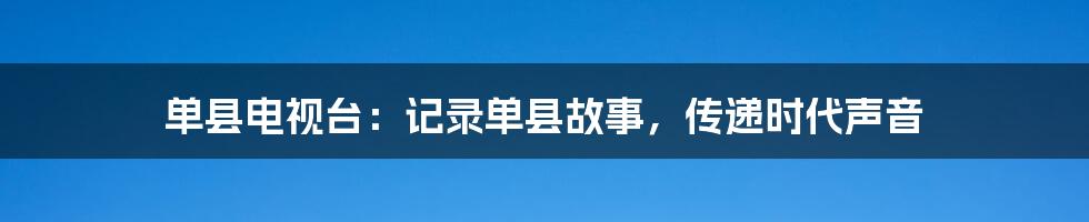 单县电视台：记录单县故事，传递时代声音