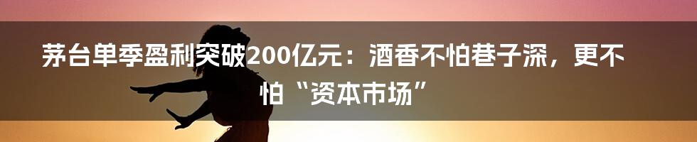 茅台单季盈利突破200亿元：酒香不怕巷子深，更不怕“资本市场”