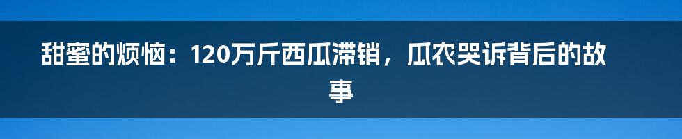 甜蜜的烦恼：120万斤西瓜滞销，瓜农哭诉背后的故事