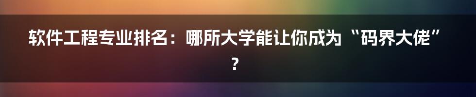 软件工程专业排名：哪所大学能让你成为“码界大佬”？