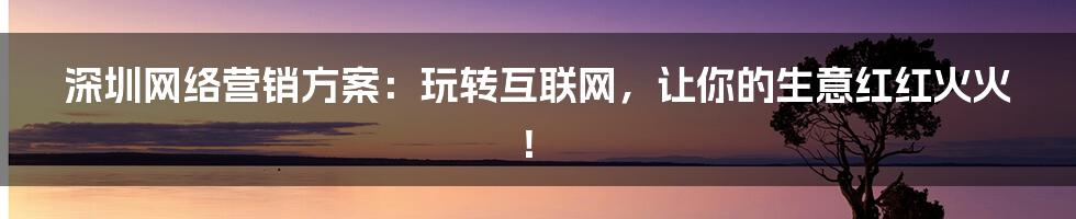 深圳网络营销方案：玩转互联网，让你的生意红红火火！