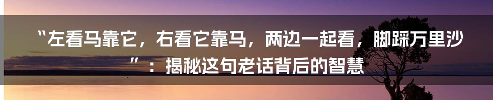 “左看马靠它，右看它靠马，两边一起看，脚踩万里沙”：揭秘这句老话背后的智慧