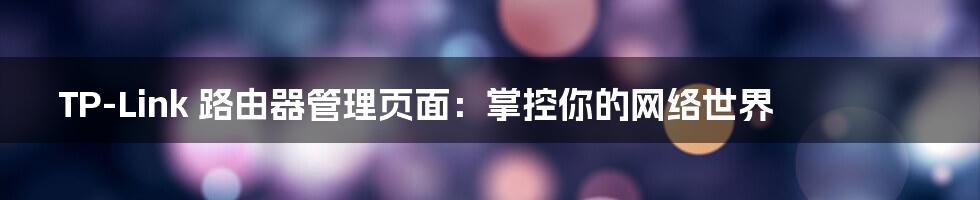 TP-Link 路由器管理页面：掌控你的网络世界