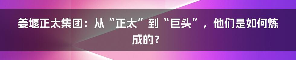 姜堰正太集团：从“正太”到“巨头”，他们是如何炼成的？