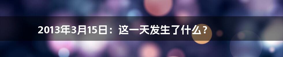 2013年3月15日：这一天发生了什么？