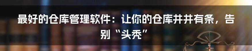 最好的仓库管理软件：让你的仓库井井有条，告别“头秃”