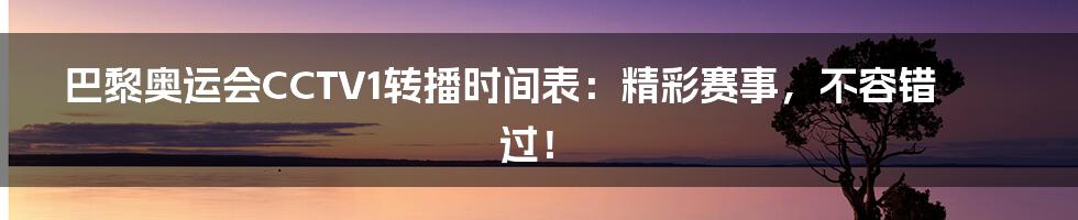 巴黎奥运会CCTV1转播时间表：精彩赛事，不容错过！