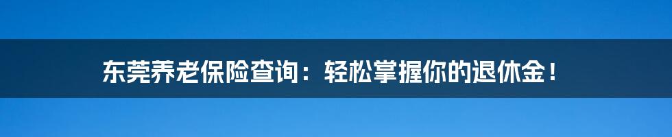 东莞养老保险查询：轻松掌握你的退休金！