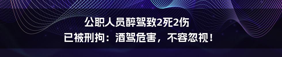 公职人员醉驾致2死2伤 已被刑拘：酒驾危害，不容忽视！