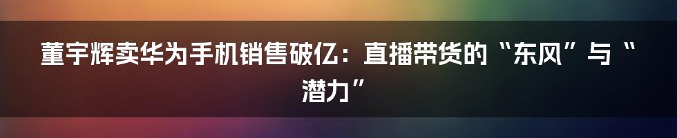 董宇辉卖华为手机销售破亿：直播带货的“东风”与“潜力”