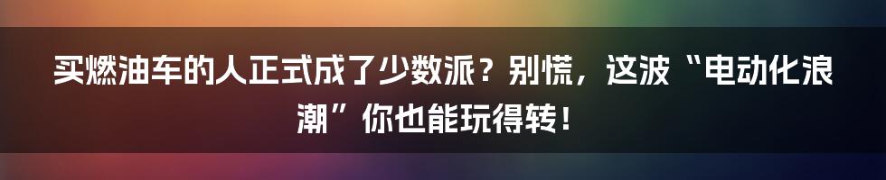 买燃油车的人正式成了少数派？别慌，这波“电动化浪潮”你也能玩得转！