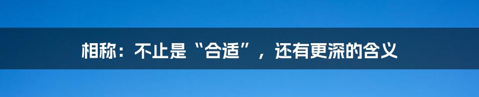 相称：不止是“合适”，还有更深的含义