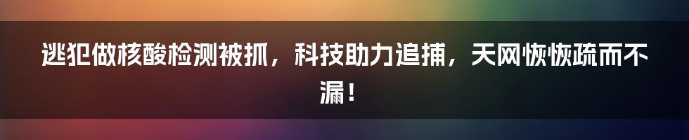 逃犯做核酸检测被抓，科技助力追捕，天网恢恢疏而不漏！