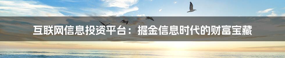 互联网信息投资平台：掘金信息时代的财富宝藏