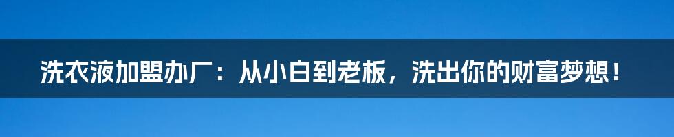 洗衣液加盟办厂：从小白到老板，洗出你的财富梦想！