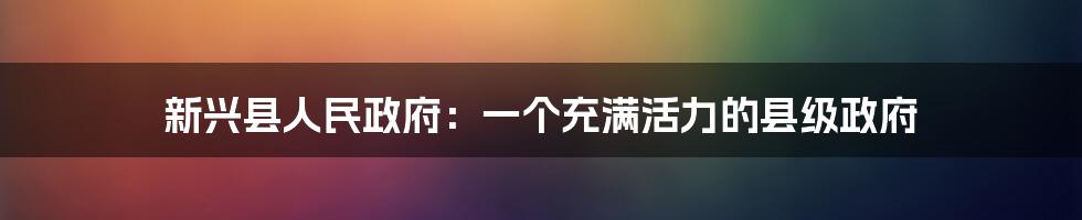 新兴县人民政府：一个充满活力的县级政府