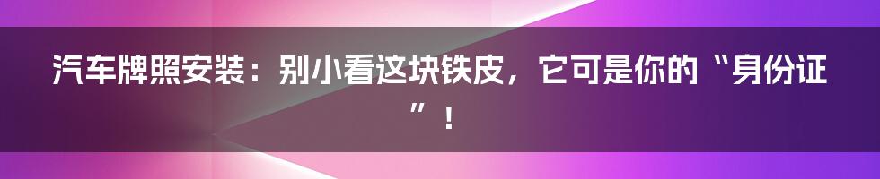 汽车牌照安装：别小看这块铁皮，它可是你的“身份证”！